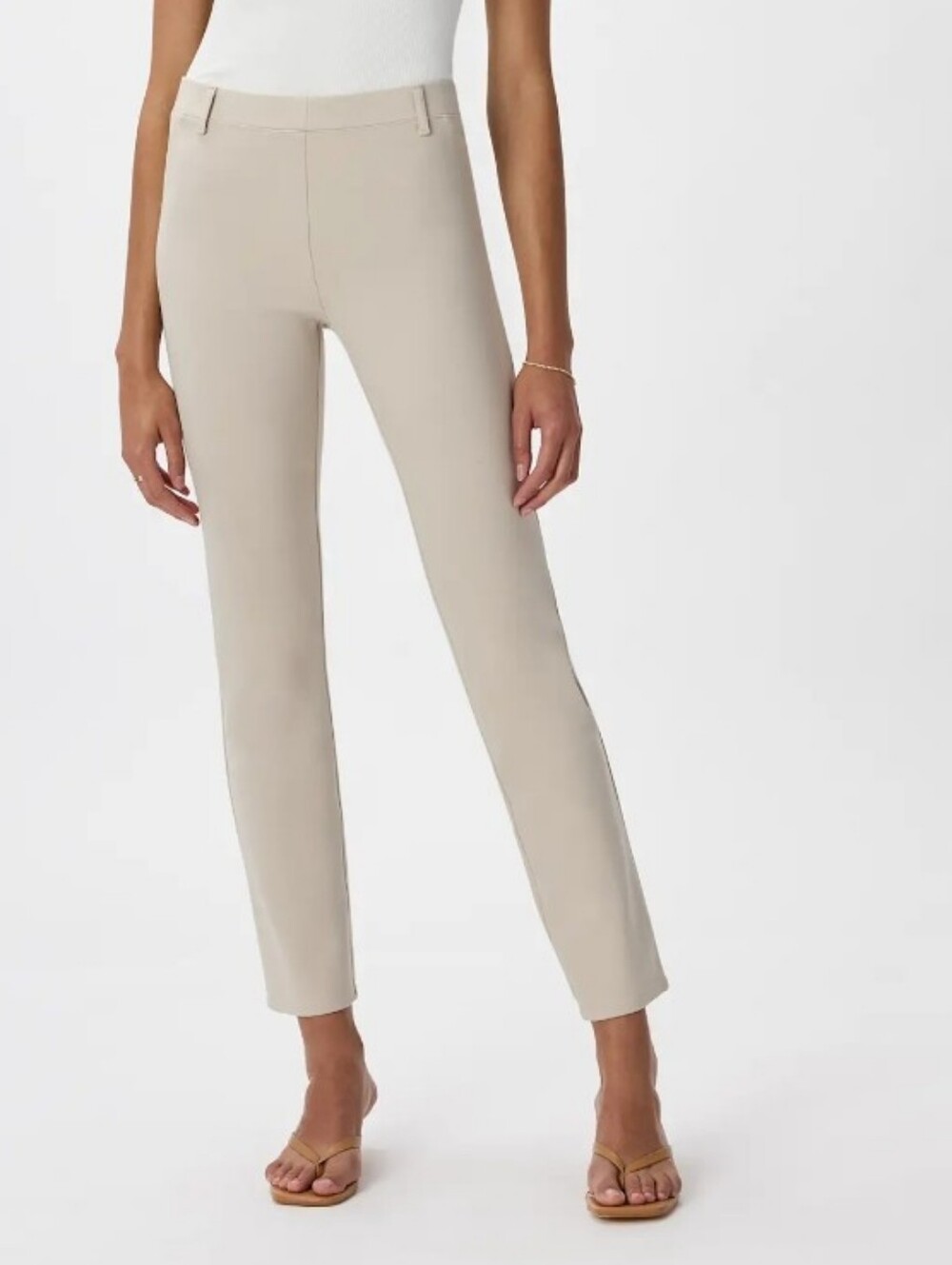 Quince Ultra-Stretch Ponte Straight Women's Beige Slim Cropped Dress Pants